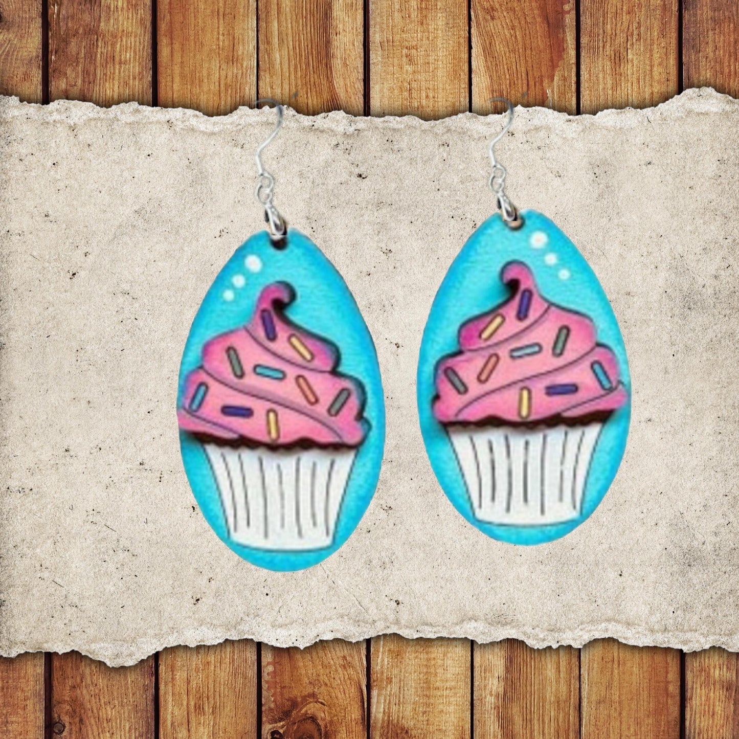 Valentine Cupcake Dangle Earring Set | Valentine's Day Hand-Painted Lightweight Wooden Earrings| Love-Themed Jewelry Gift for Her