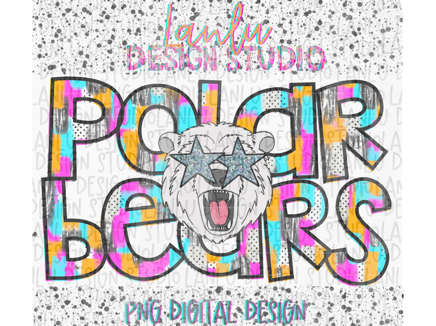 Preppy Paint Stroke Star Eyes Mascot PNG | Polar Bears