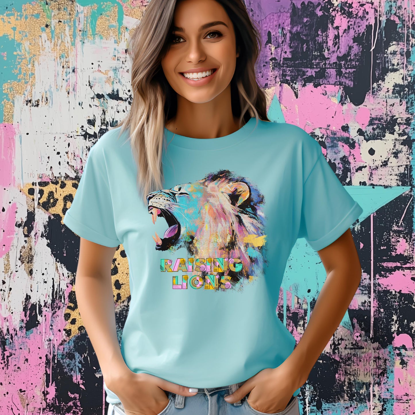 Vibrant Raising Lions Digital Art | Colorful Lion Decor | Modern Animal Illustration||300 DPI Sublimation& DTF Printable Digital Download|