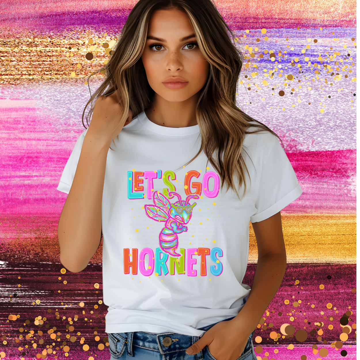 NEON LET'S GO HORNETS | MASCOT TEE | SCHOOL SPIRIT | GAME DAY