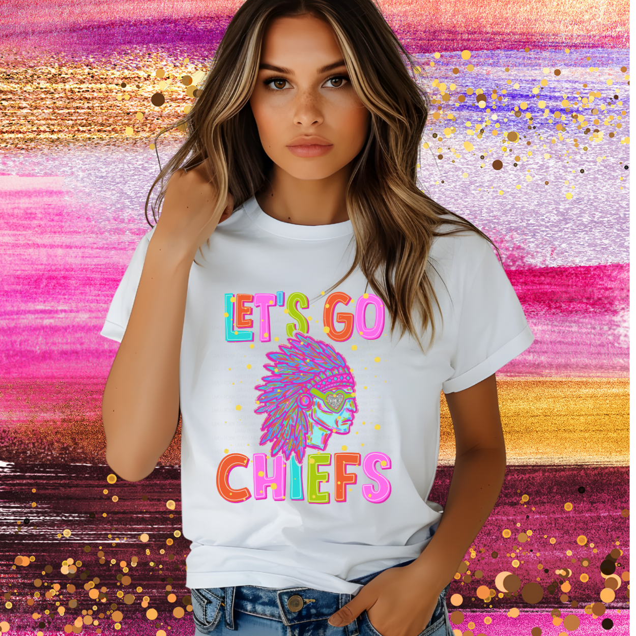NEON LET'S GO CHEIFS | MASCOT TEE | SCHOOL SPIRIT | GAME DAY