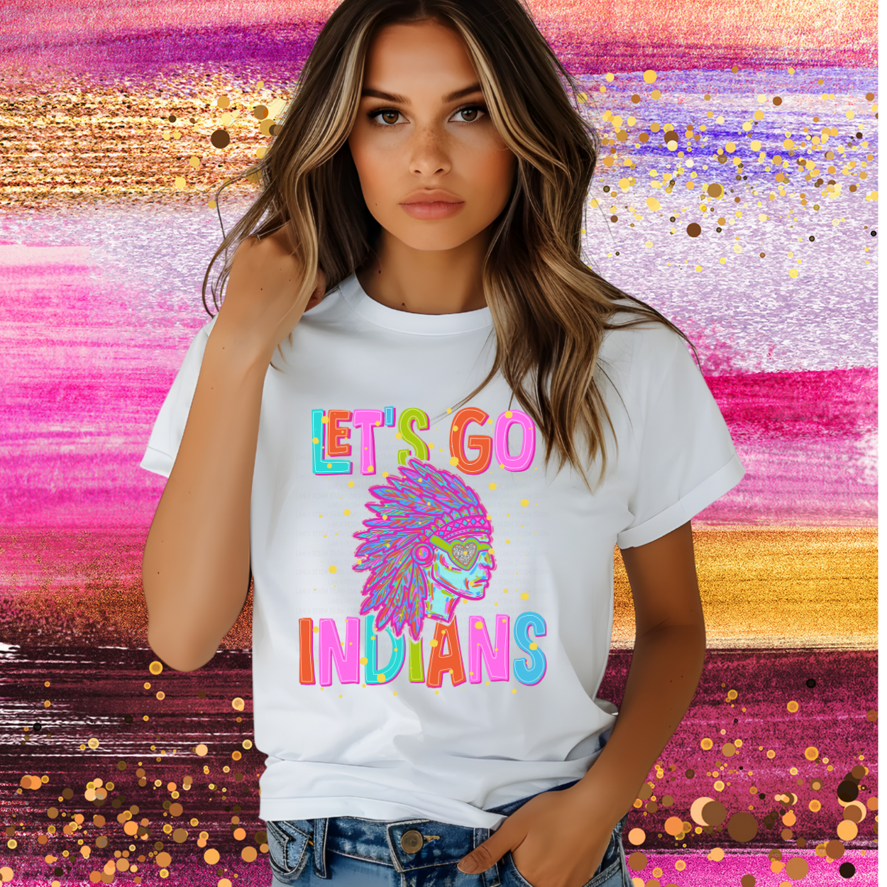 NEON LET'S GO INDIANS | MASCOT TEE | SCHOOL SPIRIT | GAME DAY