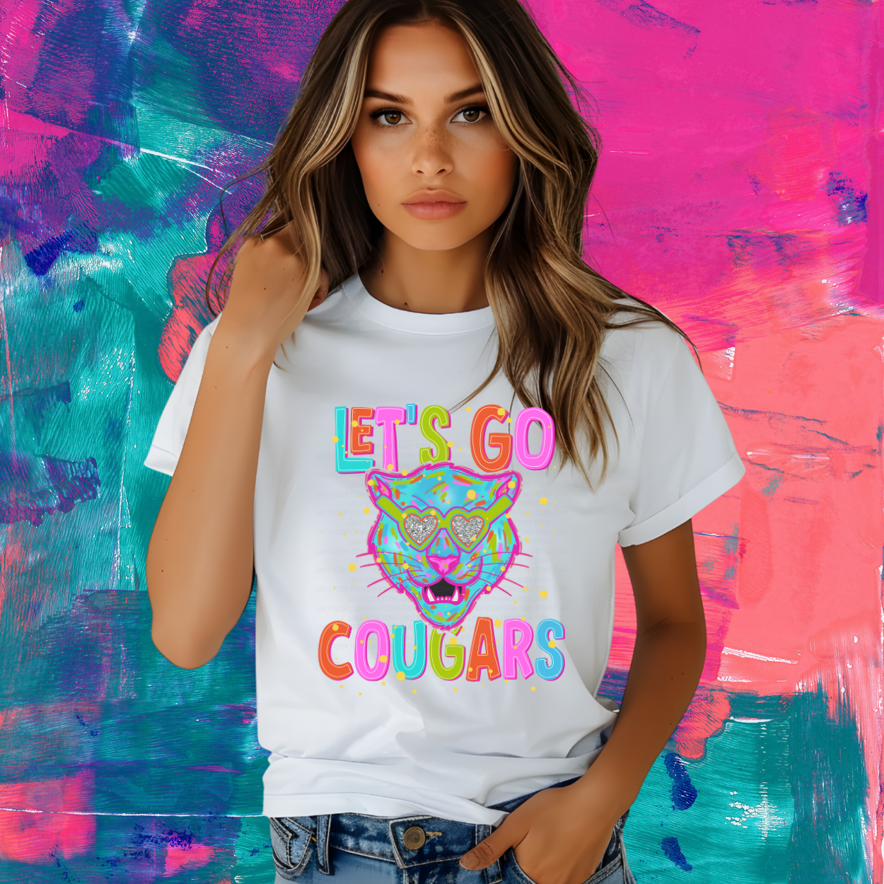 NEON LET'S GO COUGARS | MASCOT TEE | SCHOOL SPIRIT | GAME DAY