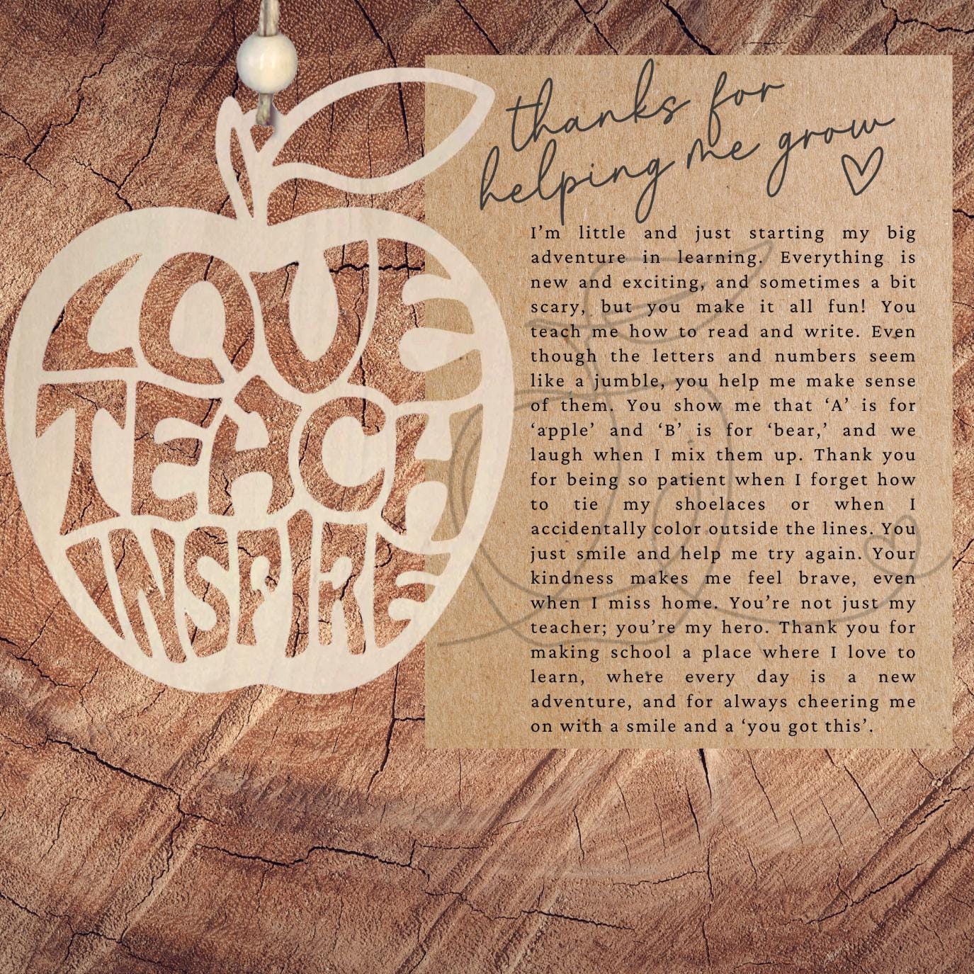 Love Teach Inspire Preschool Teacher Story Ornament| Inspirational Keepsake| Motivational Gift| Unique Holiday Decoration| Car Charm