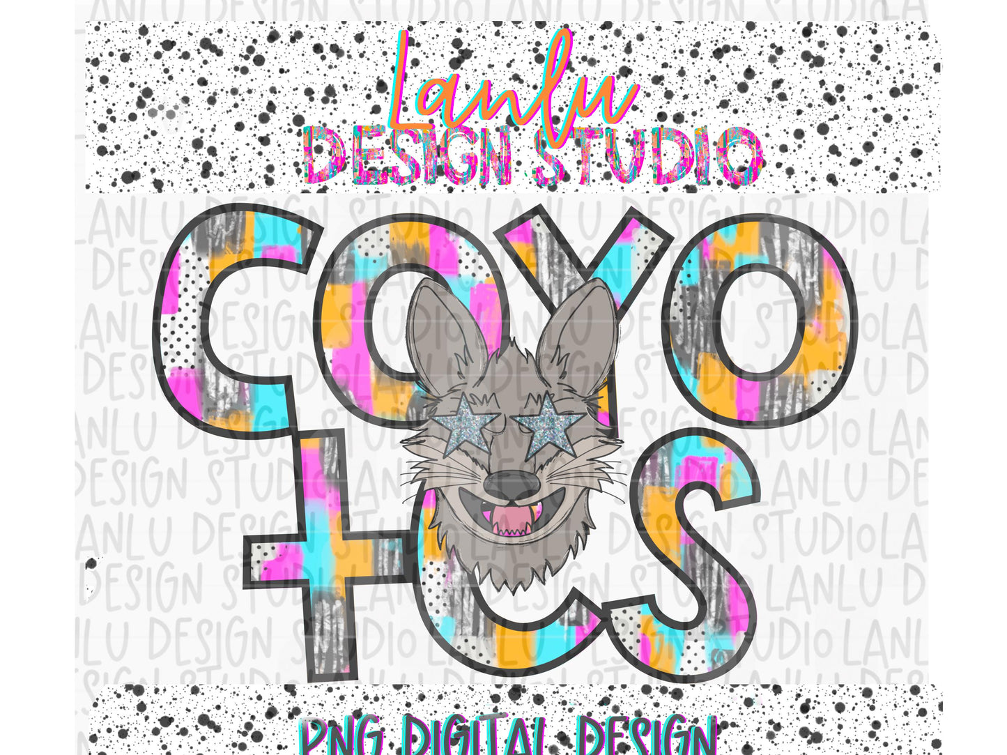 Preppy Paint Stroke Star Eyes Mascot PNG | Coyotes