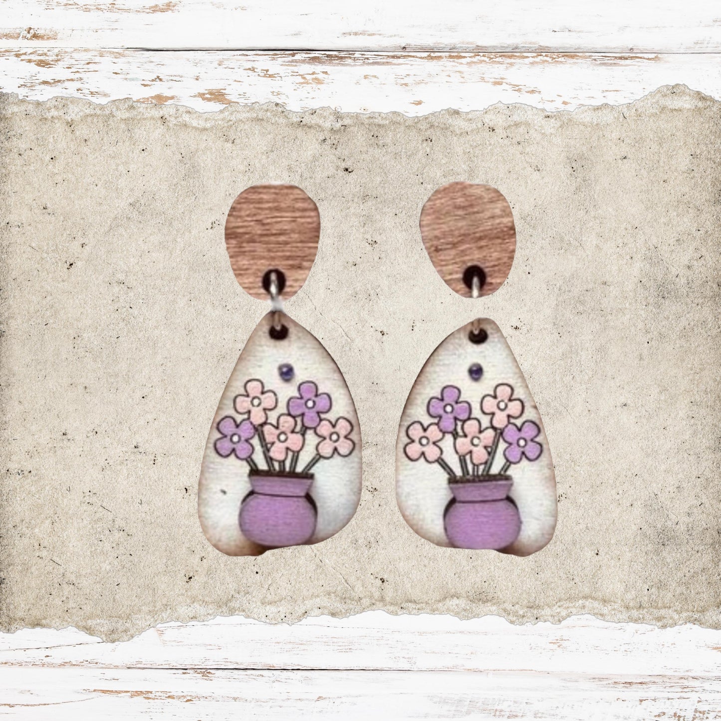 Spring Flowers Dangle Earring Set | Hand-Painted Lightweight Earrings| Spring Earring | Wood Earrings