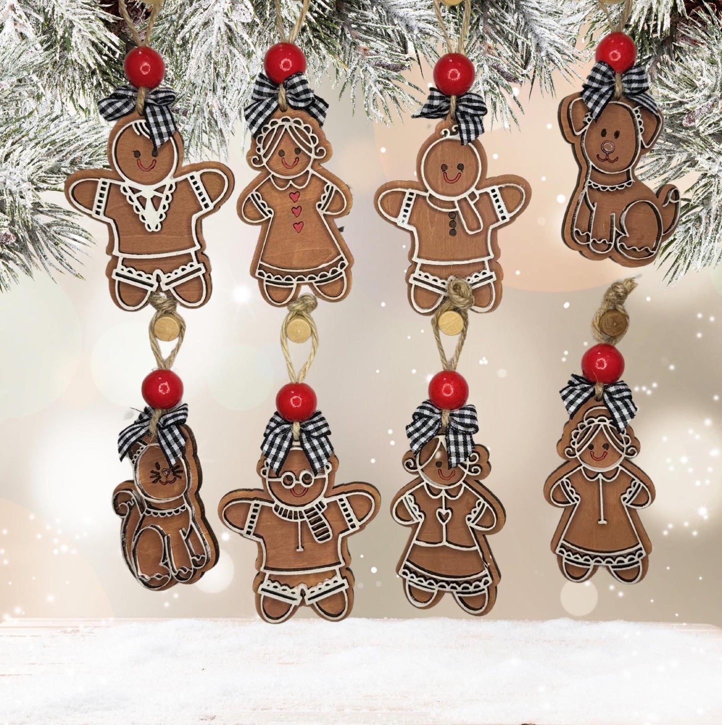 Hand painted Gingerbread Family Layered Christmas Ornaments| Family Gift | Christmas Ornaments | Handmade Christmas Gifts | Custom