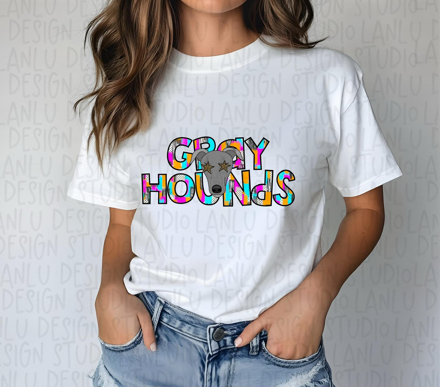 Preppy Paint Stroke Star Eyes Mascot PNG | Gray Hounds