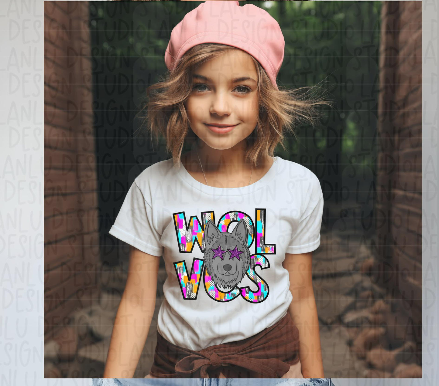 Preppy Paint Stroke Star Eyes Mascot PNG | Wolves