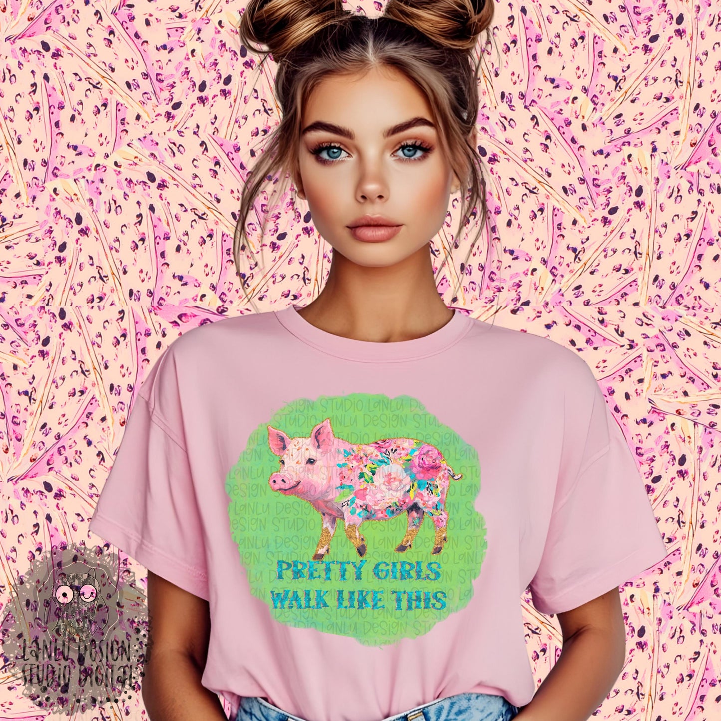 Pretty Girls Walk Like This Vibrant Floral Pig Art |300 DPI Sublimation& DTF Printable Digital Download|