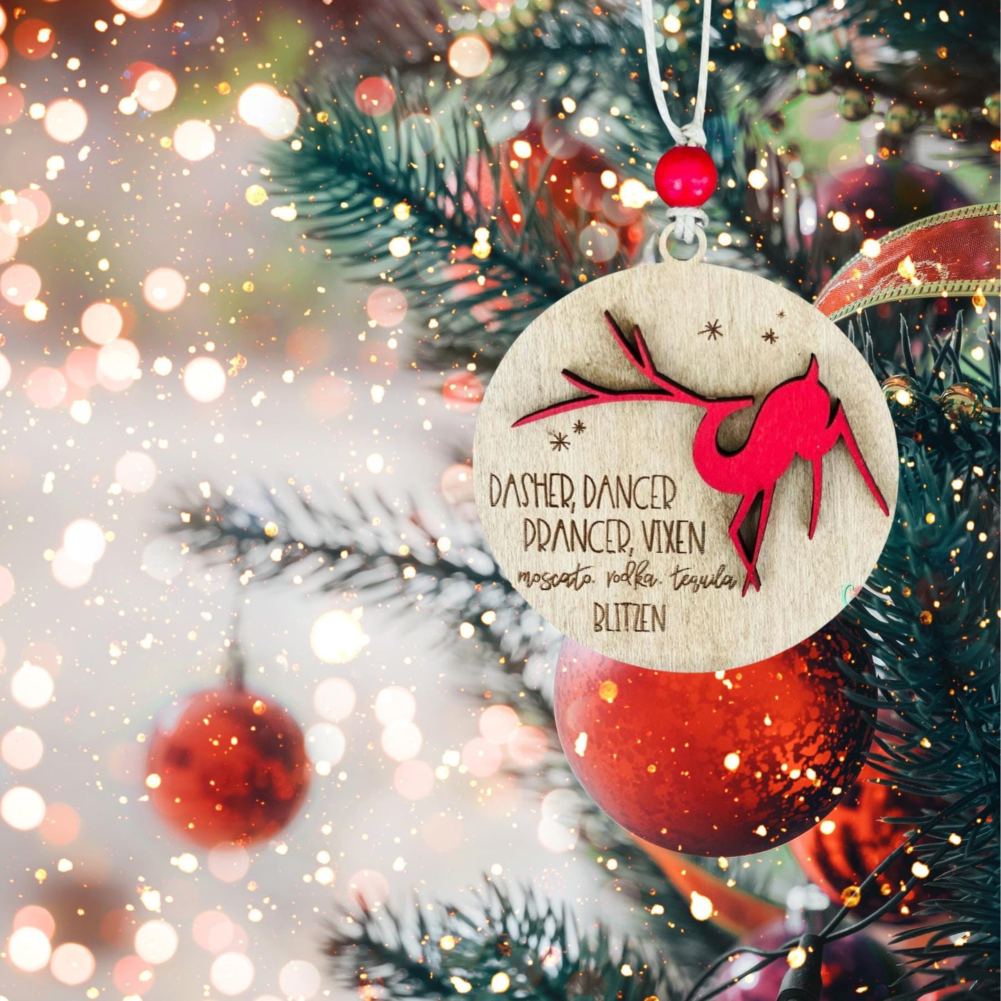 Dasher, Dancer, Prancer, Vixen Moscato, vodka tequila Blitzen Christmas Ornament| Christmas Ornaments