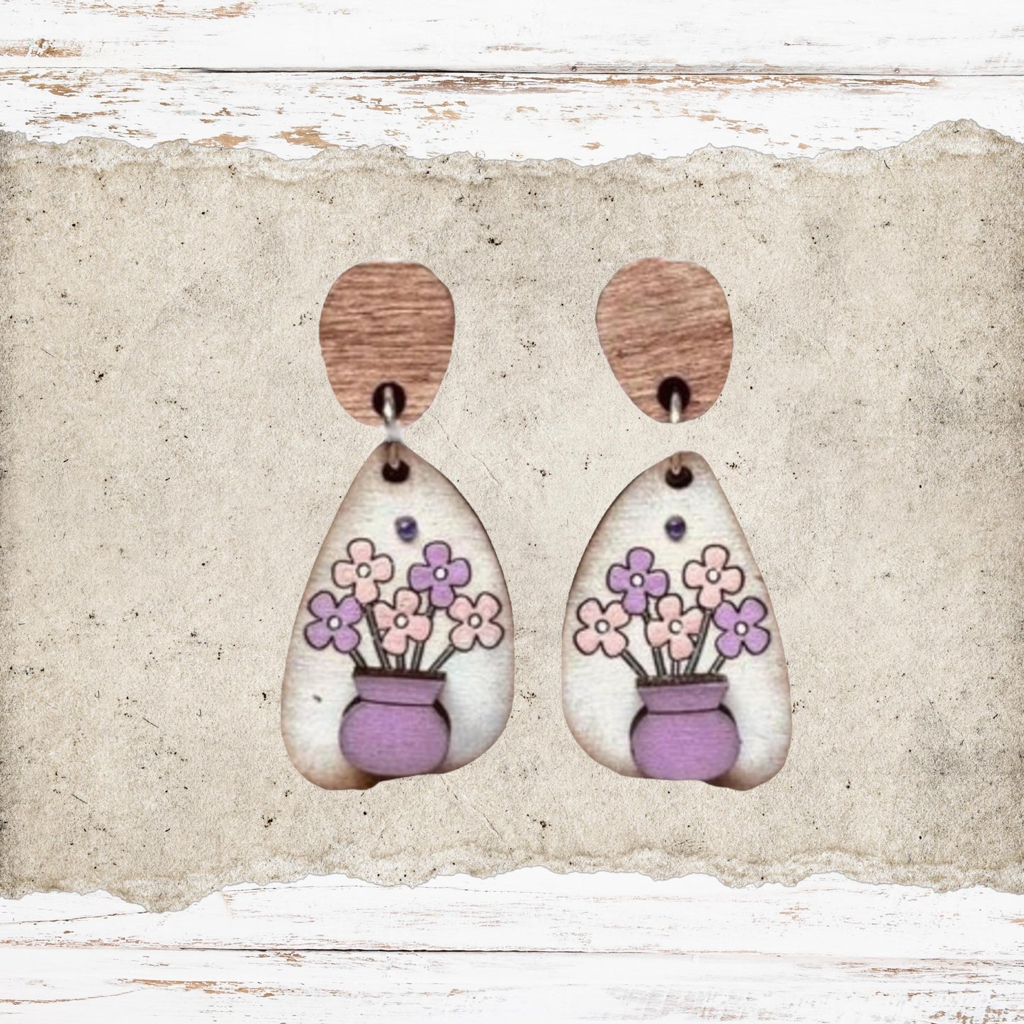 Spring Flowers Dangle Earring Set | Hand-Painted Lightweight Earrings| Spring Earring | Wood Earrings