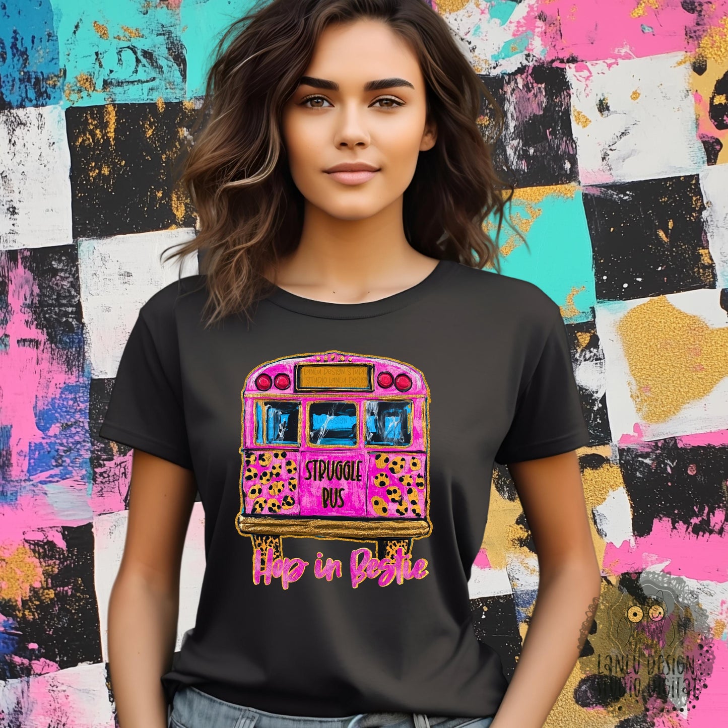 Quirky Pink Struggle Bus Digital Art Print - Hop in Bestie! Unique Art| |300 DPI Sublimation& DTF Printable Digital Download|