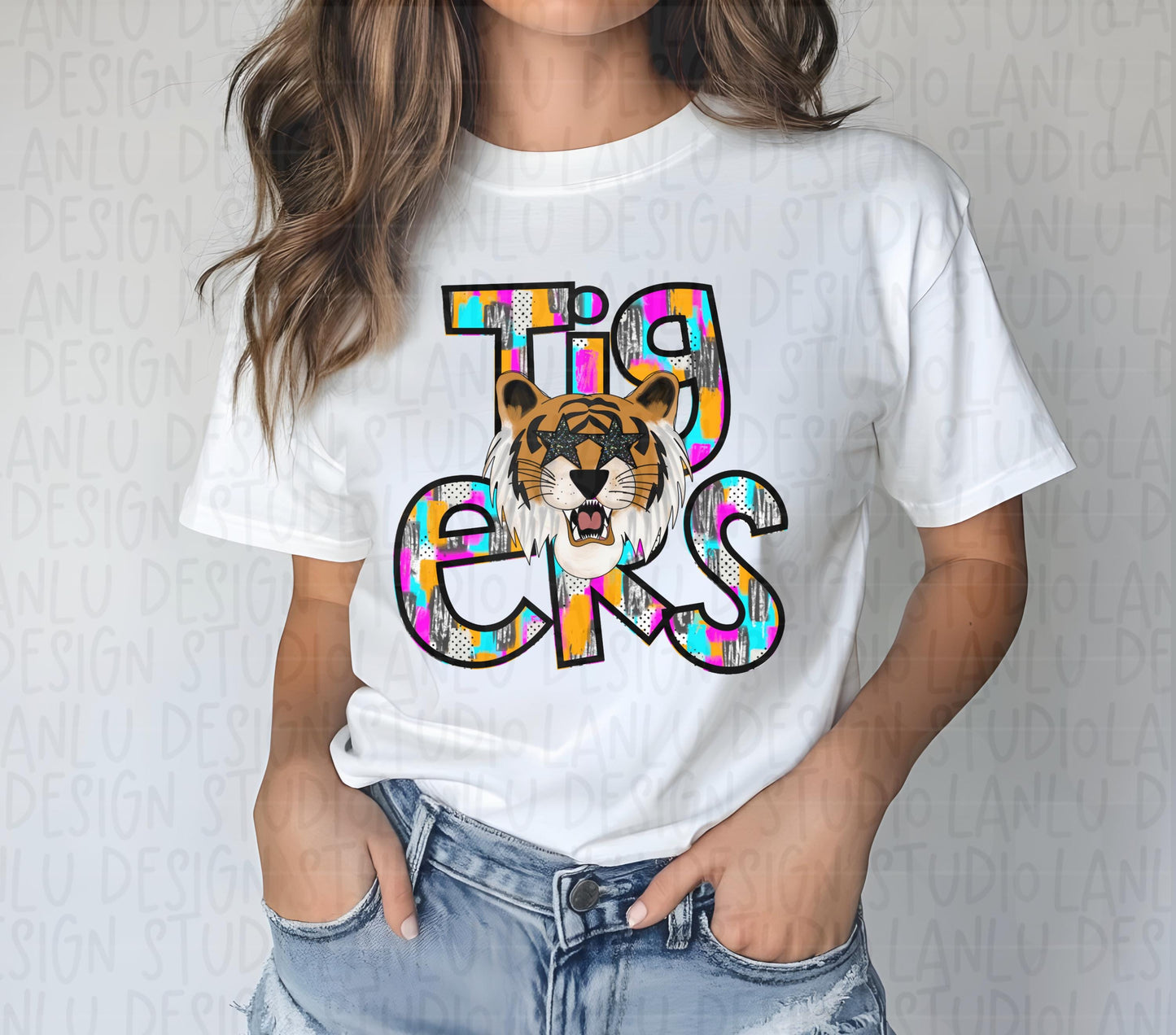 Preppy Paint Stroke Star Eyes Mascot PNG |Tigers