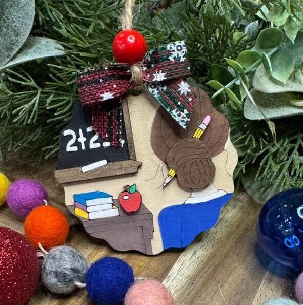 Hand painted Teacher Layered Christmas Ornaments| Family Gift | Christmas Ornaments | Handmade Christmas Gifts |