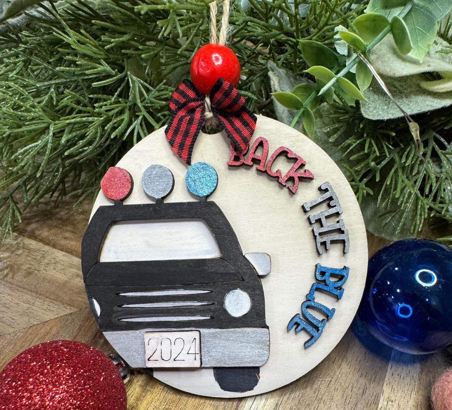 Back the blue police car Christmas Ornament | Family Gift | Christmas Ornaments | Handmade Christmas Gifts | Custom