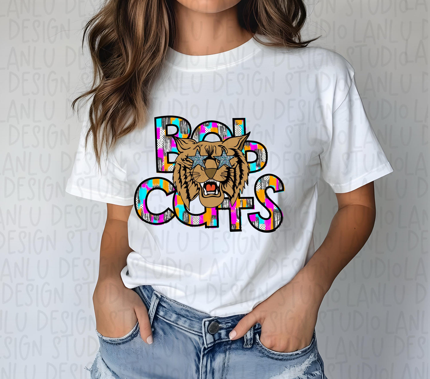 Preppy Paint Stroke Star Eyes Mascot PNG |Bobcats