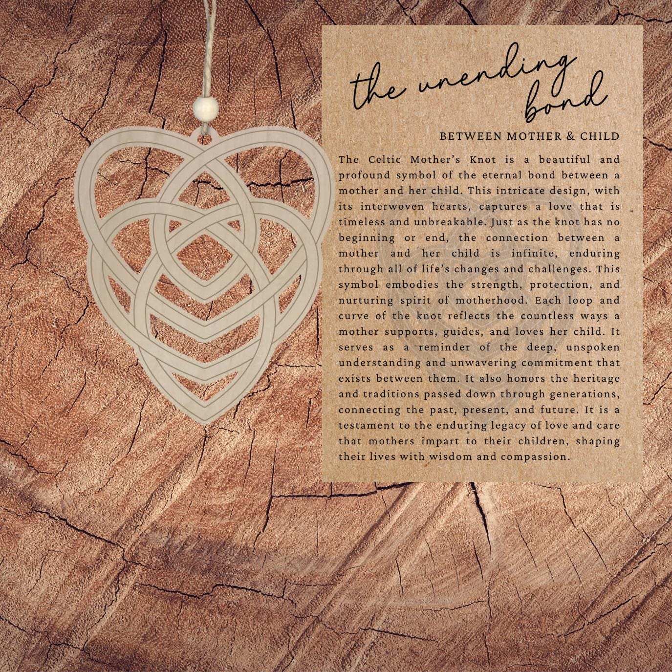 Story Card Celtic Mother Knot Ornament| The Unending Bond| Inspirational Keepsake| Motivational Gift| Unique Holiday Decoration| Car Charm