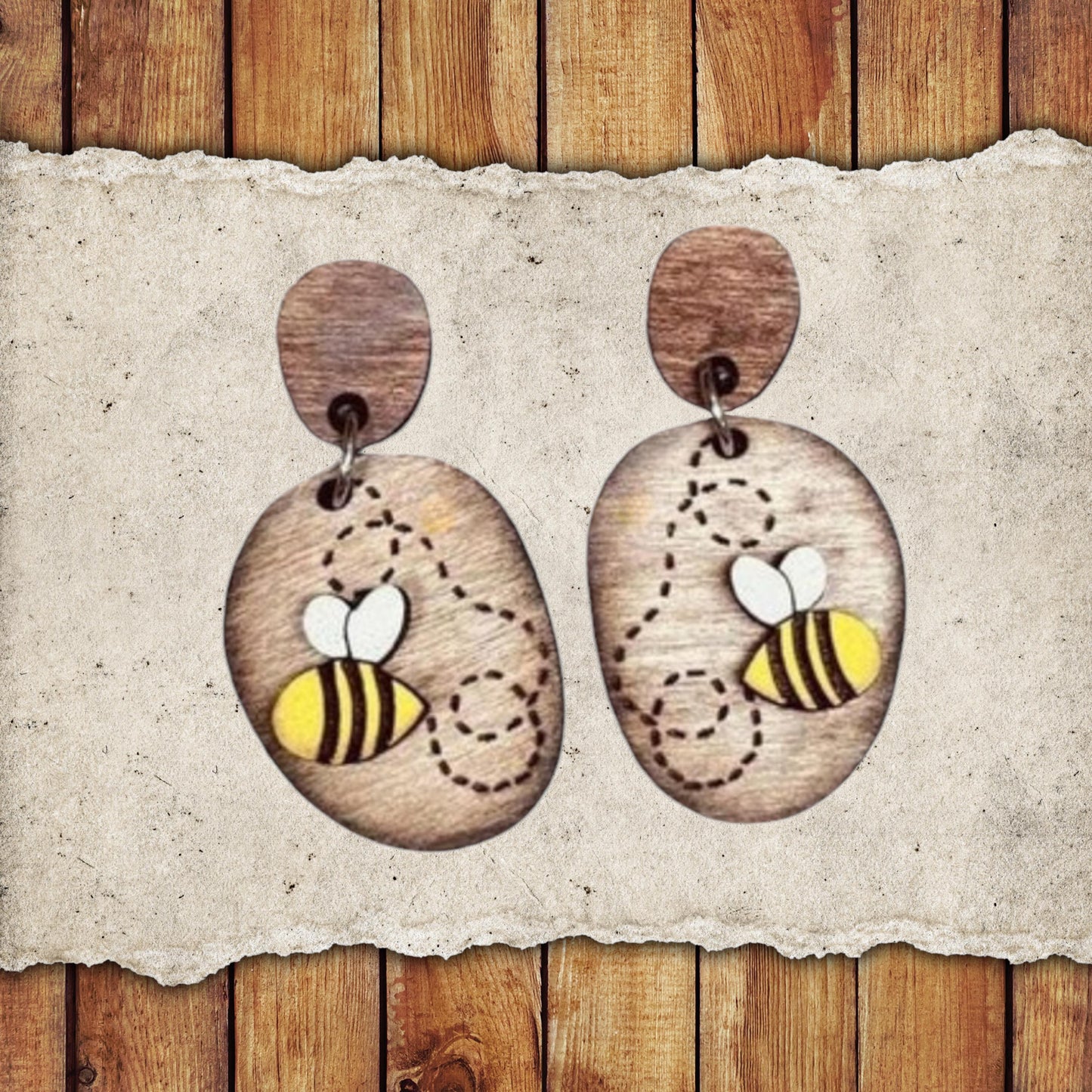 Valentine Bee Dangle Earring Set | Valentine's Day Hand-Painted Lightweight Wooden Earrings| Love-Themed Jewelry Gift for Her