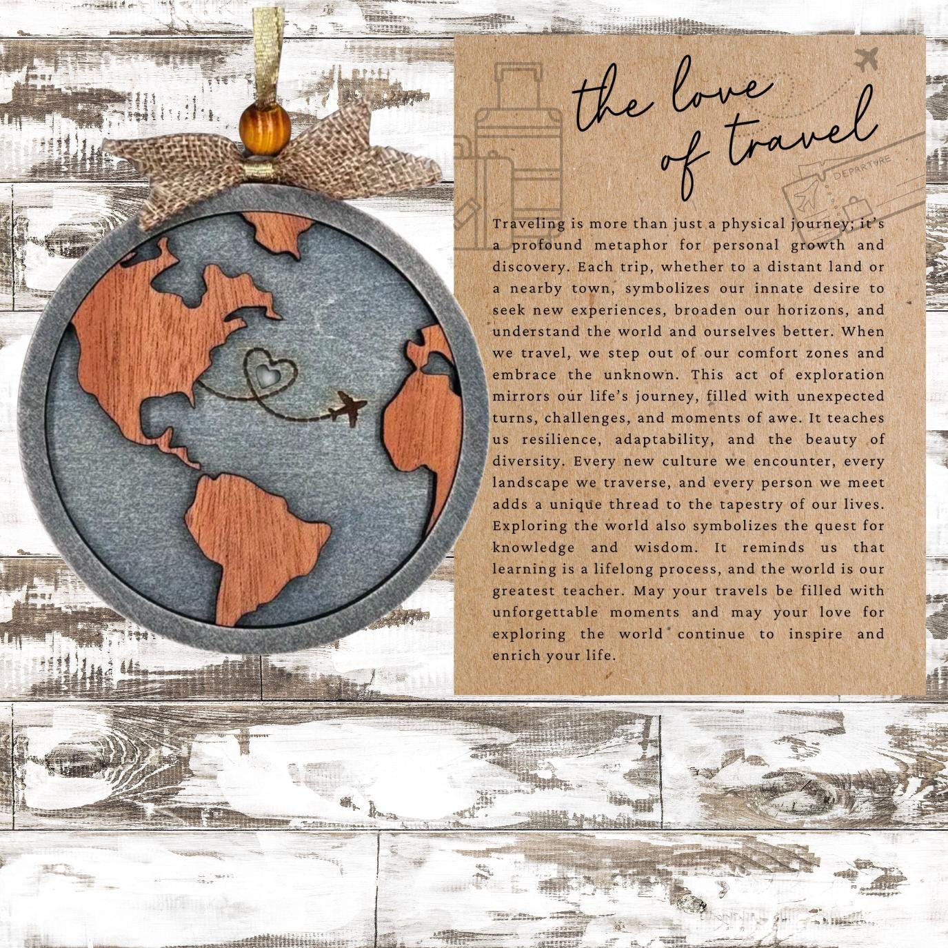 Story Card The Globe Ornament| The Love of Travel Inspirational Keepsake| Unique Holiday Decoration| Car Charm