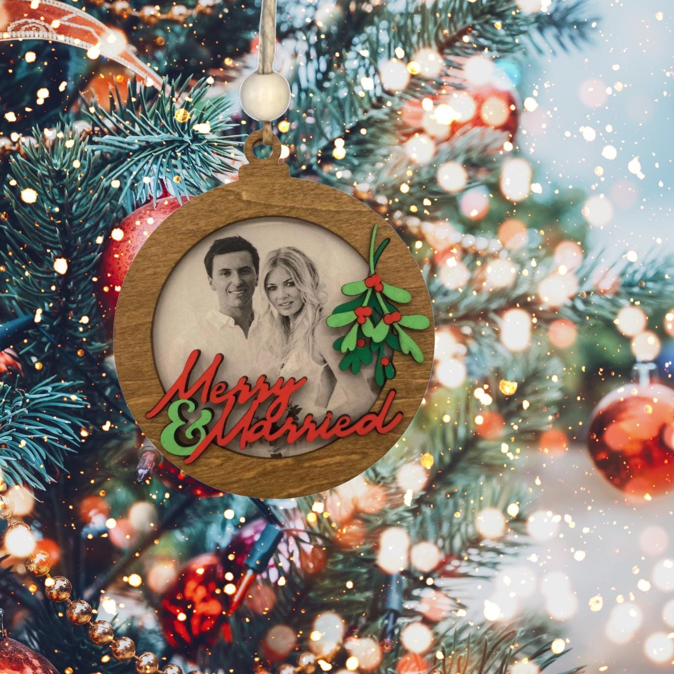 Hand painted Merry Christmas Photo Ornament| Family Gift | Christmas Ornaments | Handmade Christmas Gifts |