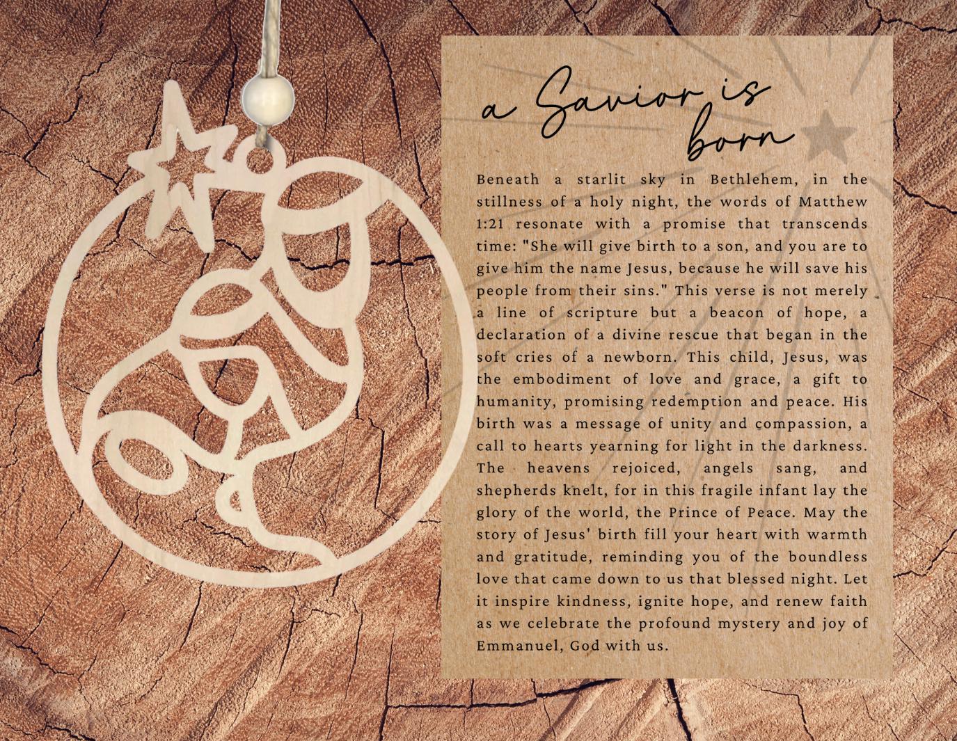 Holy Night Story Ornament| Savior is Born| Inspirational Keepsake| Motivational Gift| Unique Holiday Decoration| Car Charm