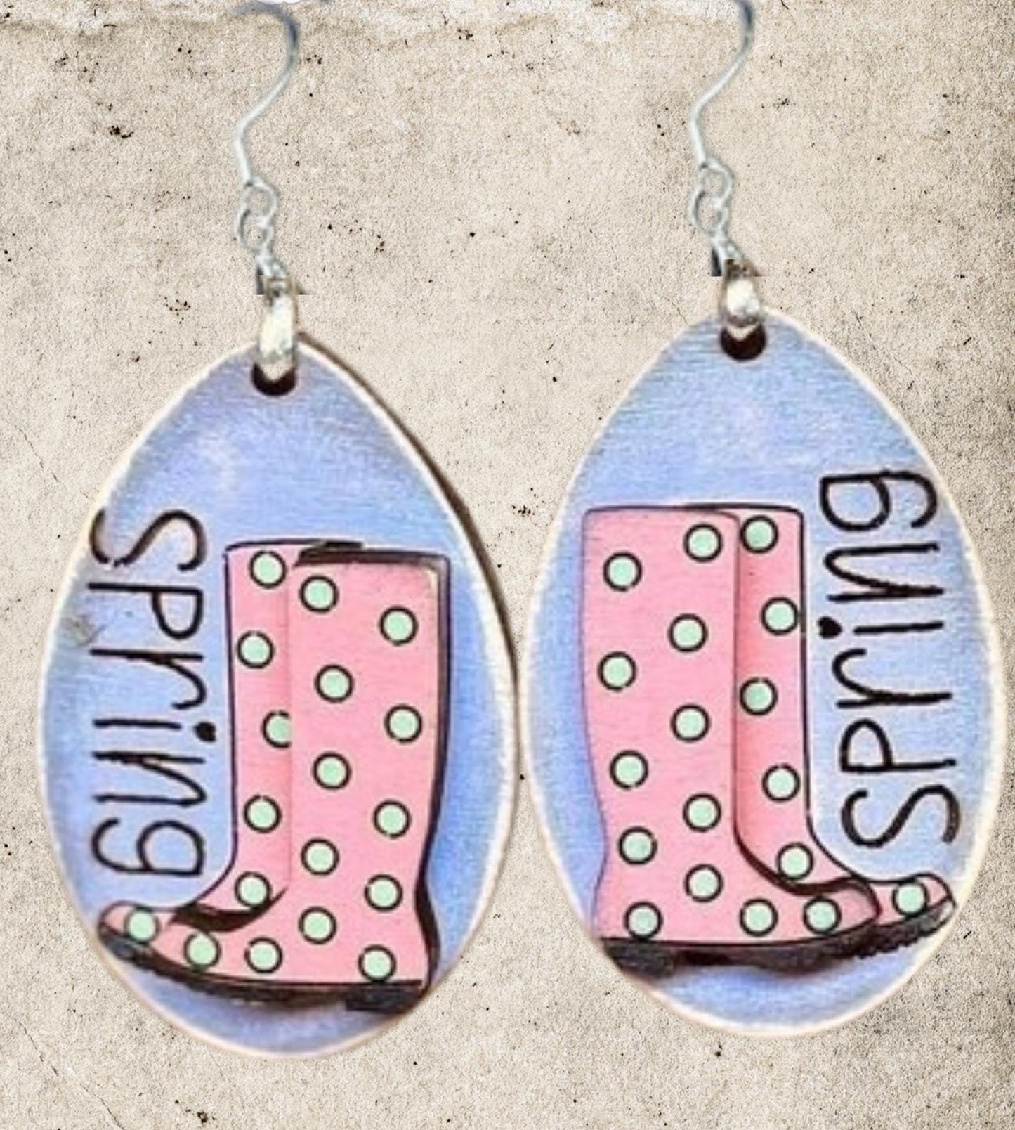 Spring Rainboots Stud or Dangle Earring Set | Hand-Painted Lightweight Earrings| Spring Earring | Wood Earrings