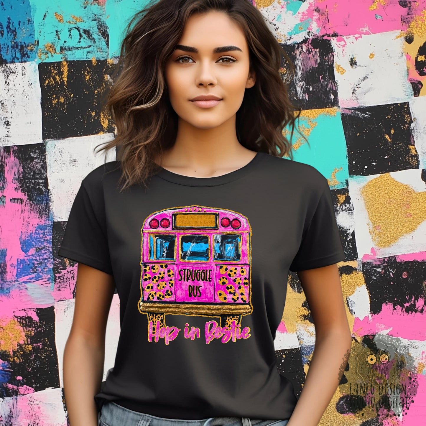 Quirky Pink Struggle Bus Digital Art Print - Hop in Bestie! Unique Art| |300 DPI Sublimation& DTF Printable Digital Download|