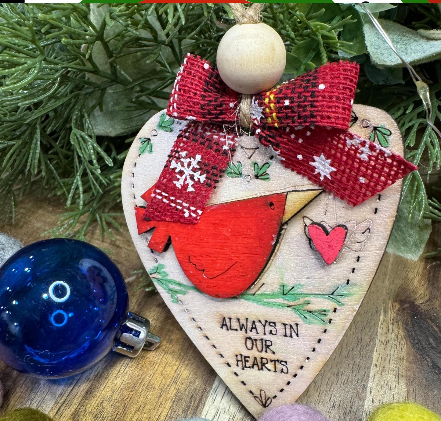 Hand painted Cardinal Always in our hearts Layered Ornament| Family Gift | Christmas Ornaments | Handmade Christmas Gifts | Custom