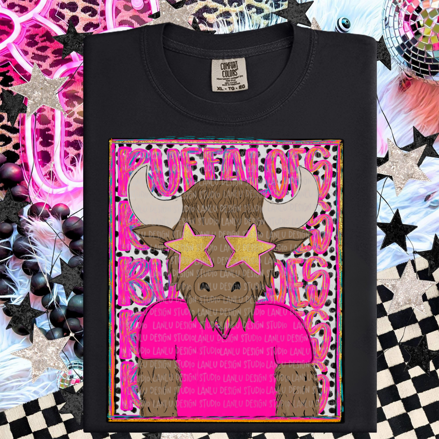 BUFFALOES PINK REPEAT PREPPY MASCOT PORTRAIT TEE | TEAM SPIRIT| GAME DAY