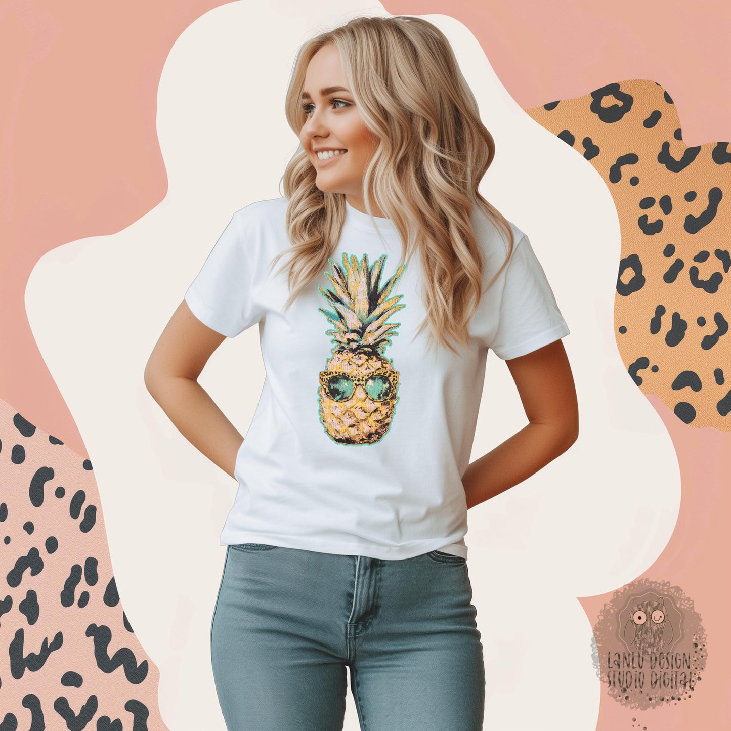 Trendy Pineapple with Sunglasses PNG Design for Shirts | Digital Download Art File|300 DPI Sublimation& DTF Printable Digital Download|