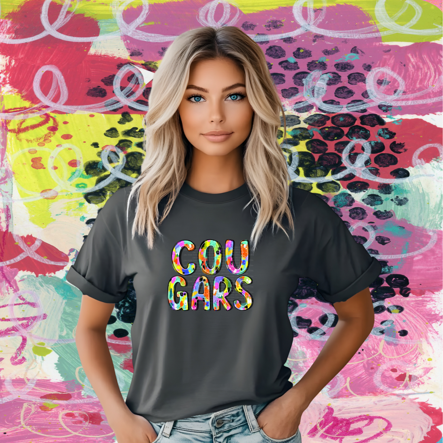 ABSTRACT PAINT MASCOT TEE | COUGARS