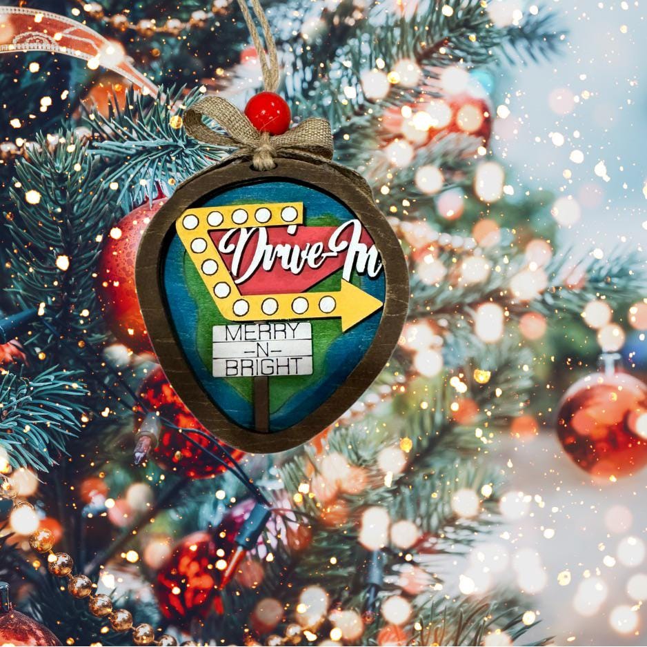 Drive-In Merry & Bright Layered Christmas Ornament| Christmas Ornaments | Handmade Christmas Gifts | Custom