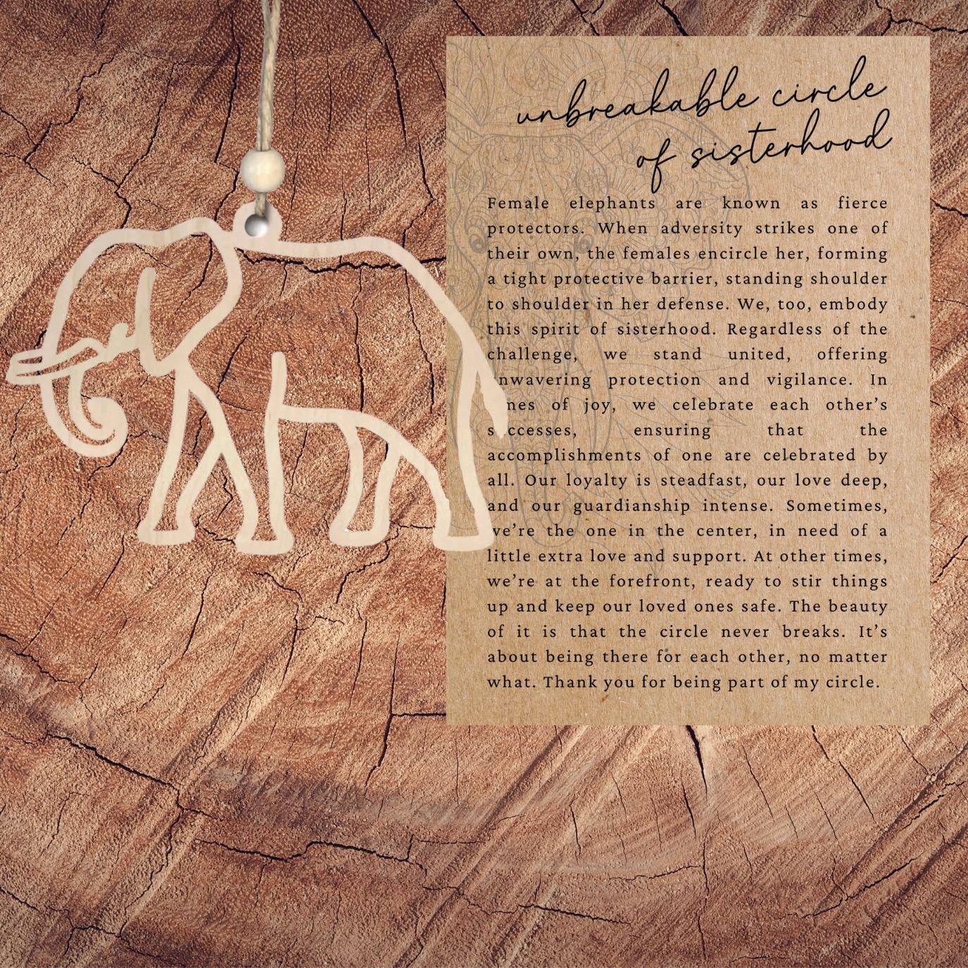 Story Card Elephant Sisterhood Ornament| Inspirational Keepsake| Motivational Gift| Unique Holiday Decoration| Car Charm