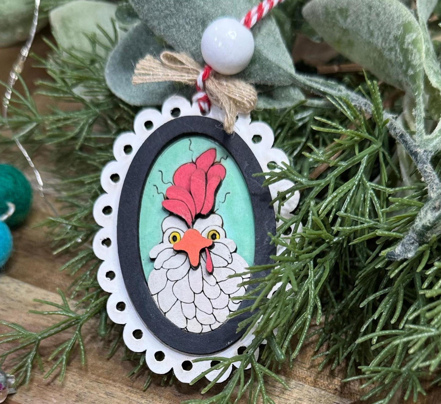 Hand painted Chicken Christmas Ornament | Family Gift | Christmas Ornaments | Handmade Christmas Gifts | Custom