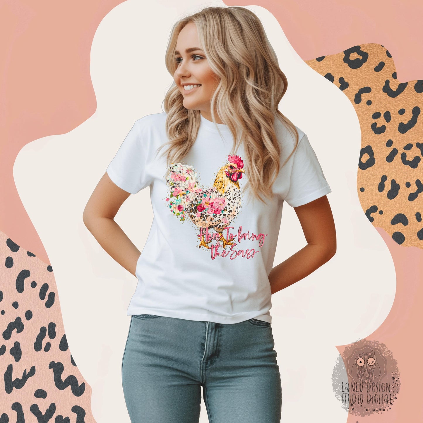 Here to Bring the Sass| Sassy Floral Chicken Art Vibrant Digital Design for Creative Projects| Sublimation& DTF Printable Digital Download