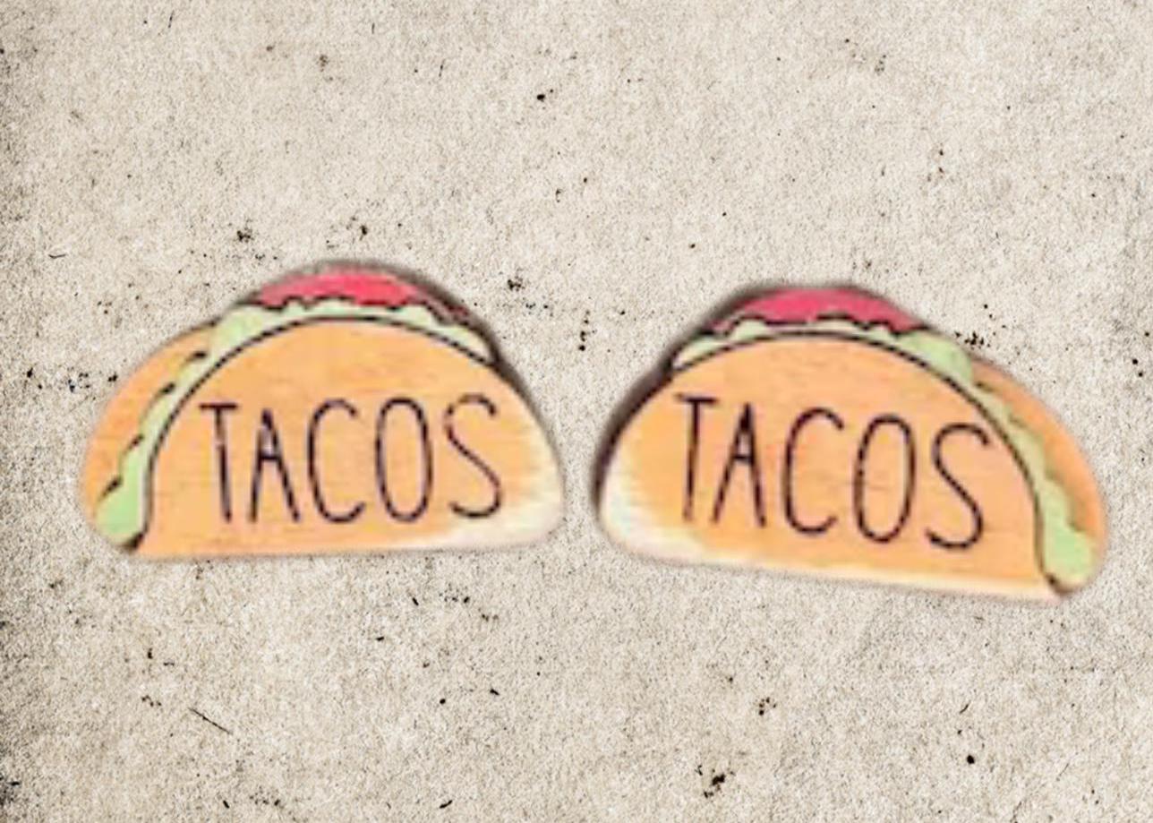 Taco Stud or Dangle Earring Set | Hand-Painted Lightweight Earrings| Spring Earring | Wood Earrings