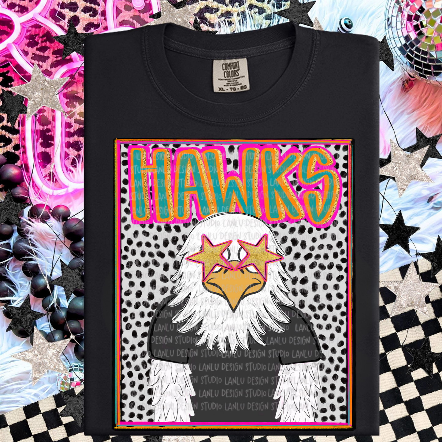 HAWKS PURPLE PREPPY MASCOT PORTRAIT TEE | TEAM SPIRIT| GAME DAY
