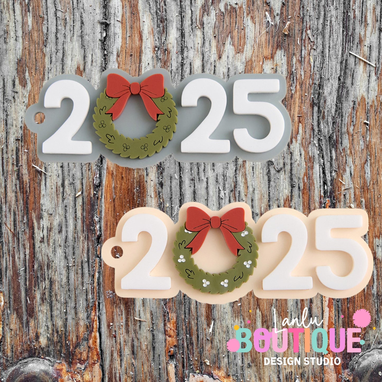 Handmade 2025 Christmas Ornament – Unique Holiday Décor with Festive Wreath and Red Bow Design