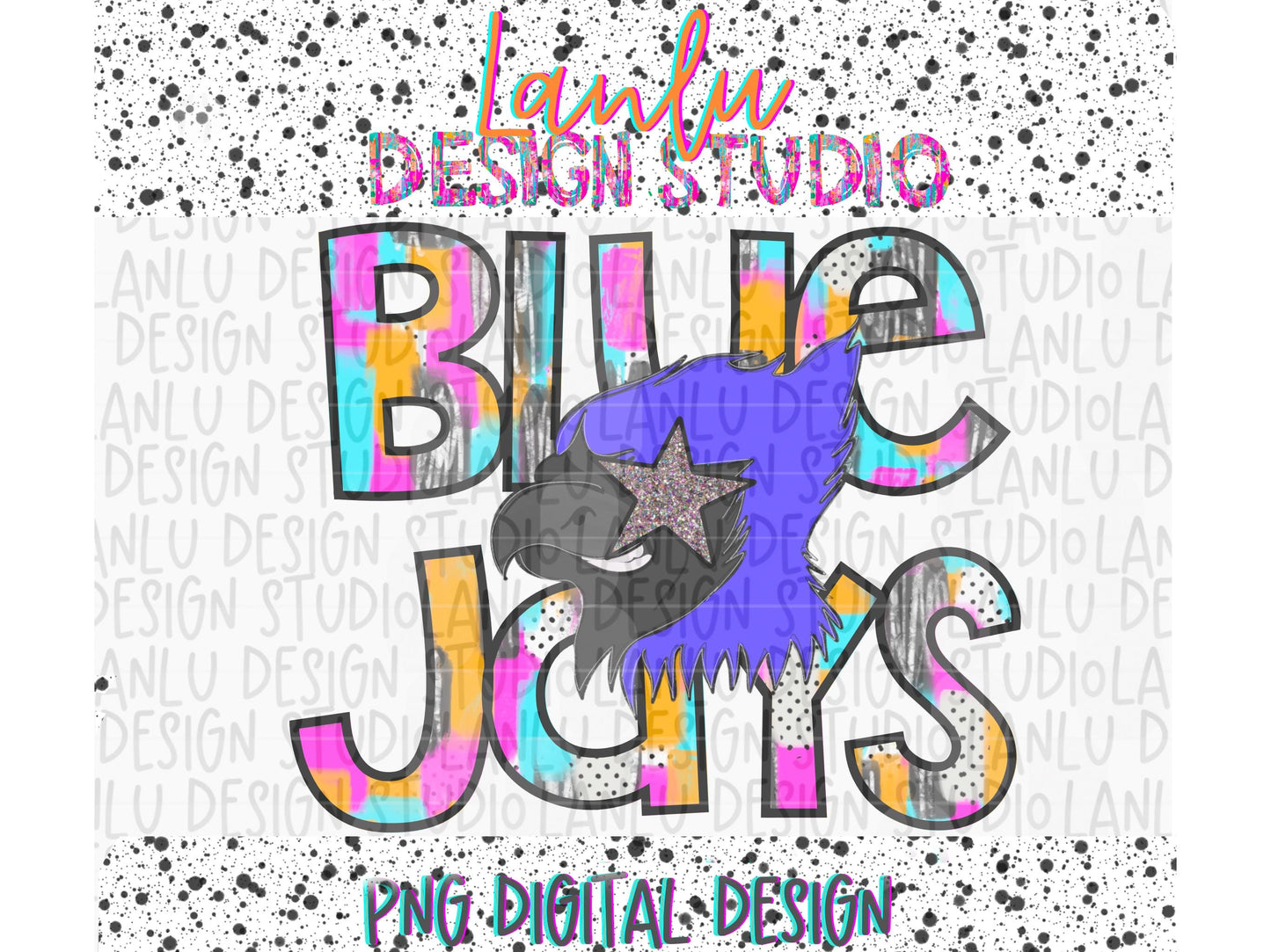 Preppy Paint Stroke Star Eyes Mascot PNG | Blue Jays