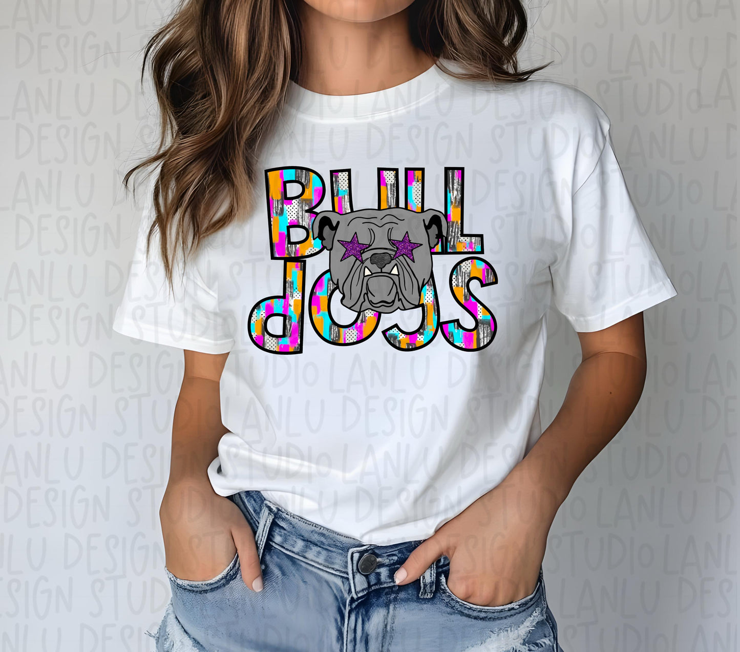 Preppy Paint Stroke Star Eyes Mascot PNG | Bulldogs