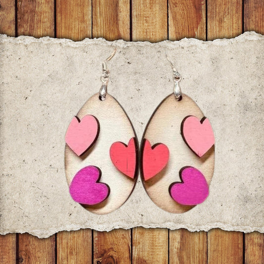 Valentine Hearts Dangle Earring Set | Valentine's Day Hand-Painted Lightweight Wooden Earrings| Love-Themed Jewelry Gift for Her