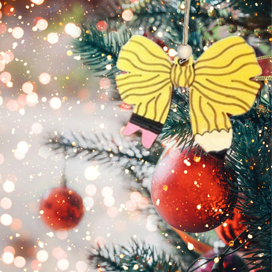 Hand painted Pencil Bow Christmas Ornament| Christmas Ornaments | Handmade Christmas Gifts | Custom