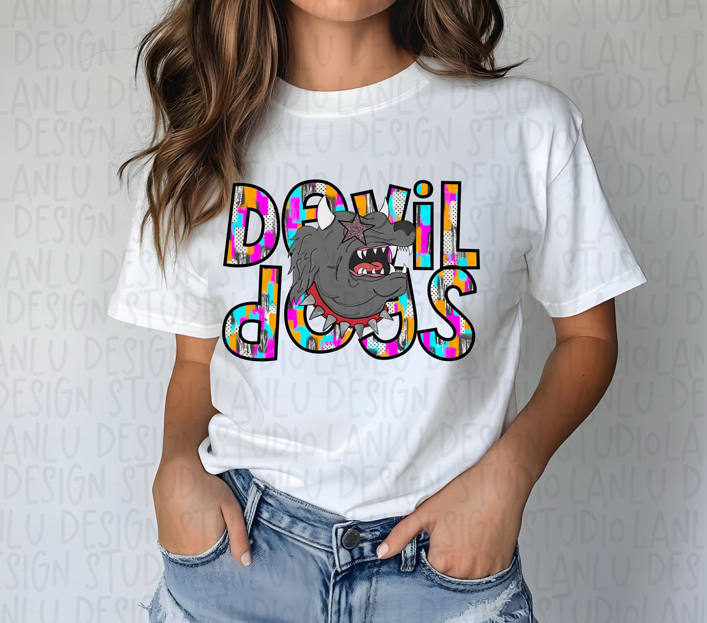 Preppy Paint Stroke Star Eyes Mascot PNG |Devil Dogs