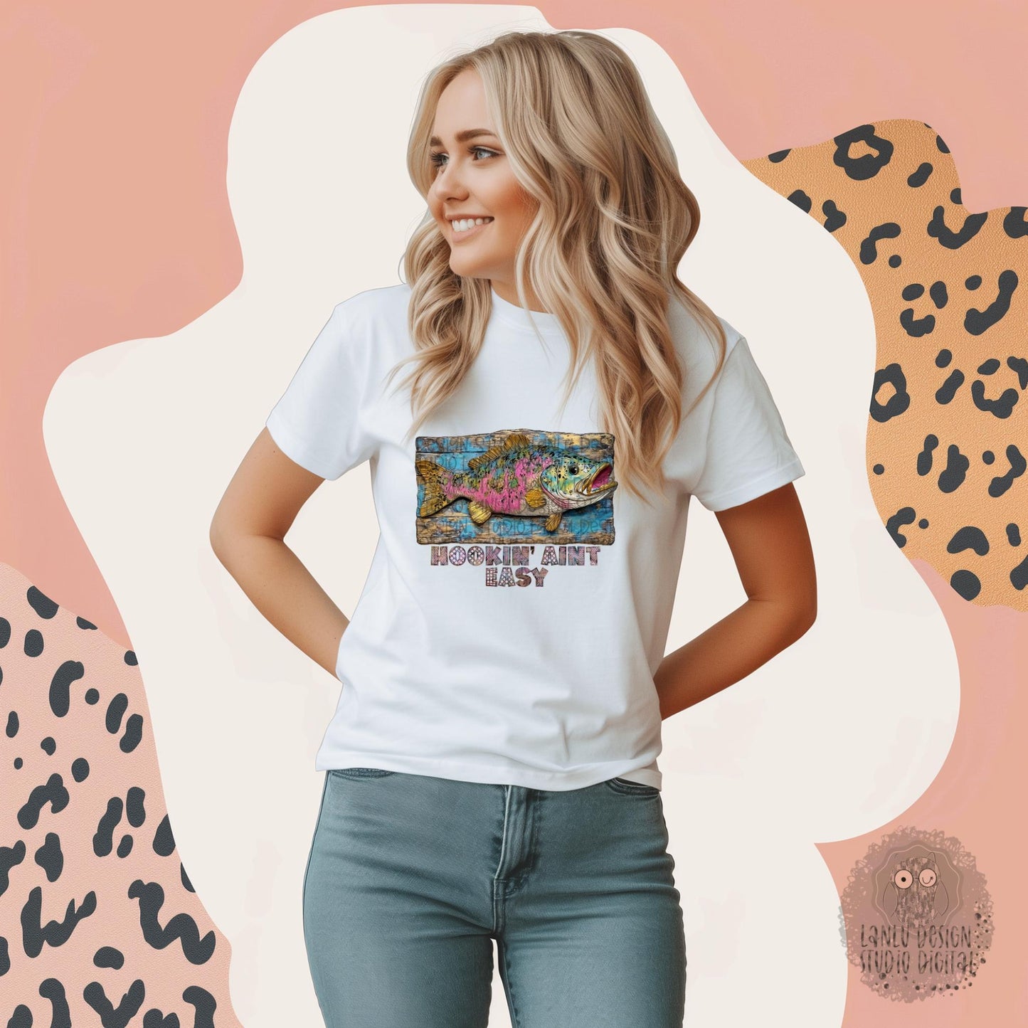 Hookin' Ain't Easy Fish Vibrant Fishing Digital Art PNG | Ready to Download | Sublimation& DTF Printable Digital Download|