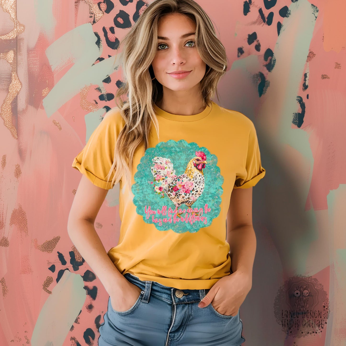 You will find me Anong the hens and the wildflowers|Charming Floral Hen Art | Whimsical Wildflower Digital Design |300 DPI Digital Download|