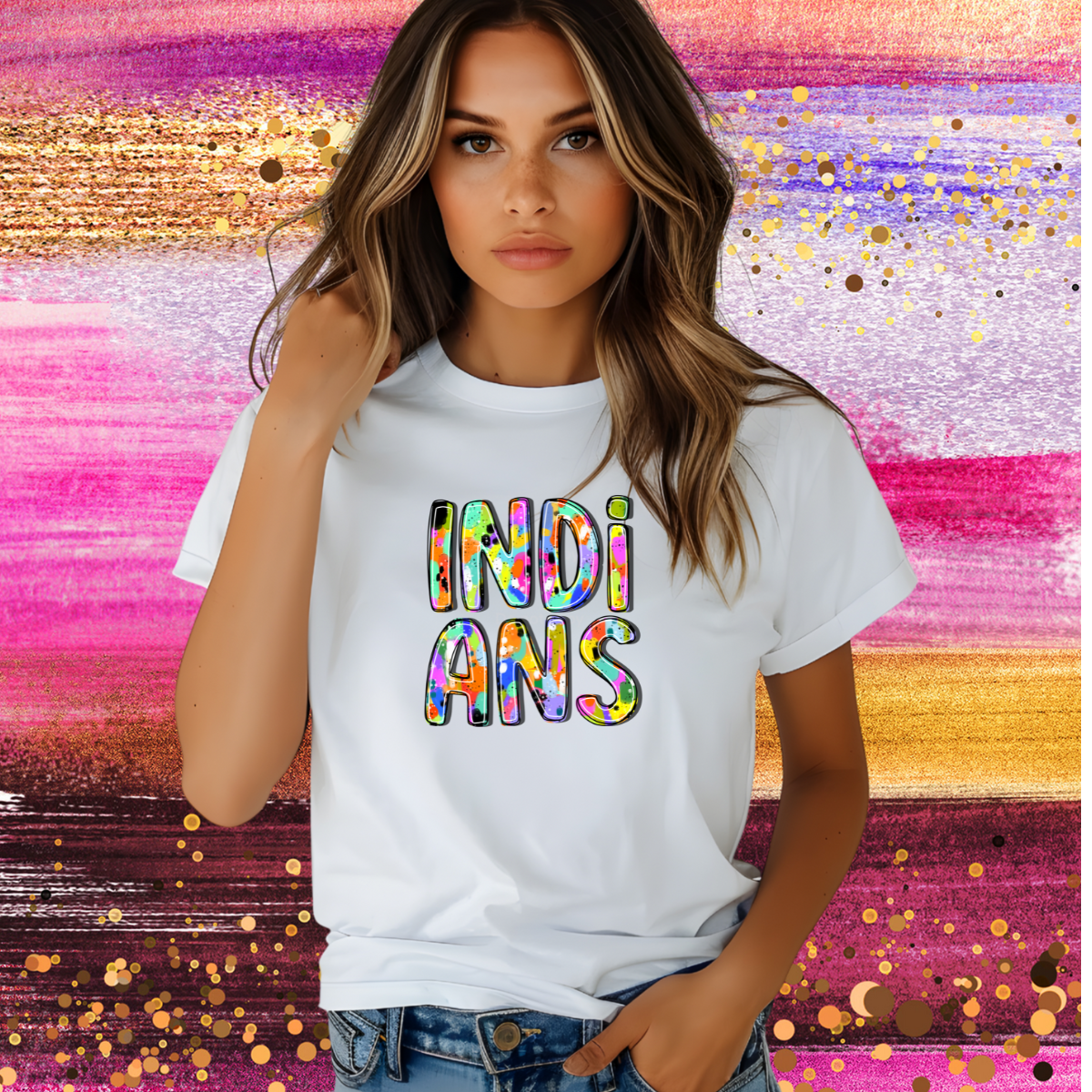 ABSTRACT PAINT MASCOT TEE | INDIANS