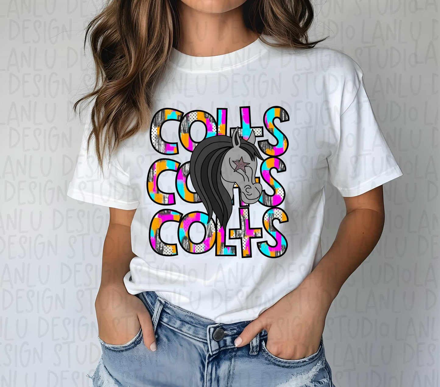 Preppy Paint Stroke Star Eyes Mascot PNG |Colts