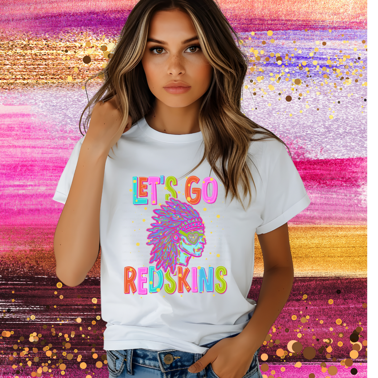 NEON LET'S GO REDSKINS | MASCOT TEE | SCHOOL SPIRIT | GAME DAY