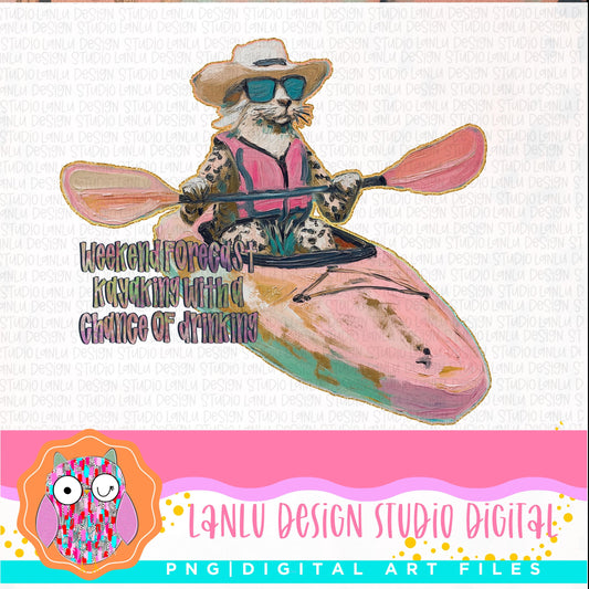 Funny Kayaking Digital Art Print | Weekend Forecast Drinking Adventure  | 300 DPI Sublimation& DTF Printable Digital Download|